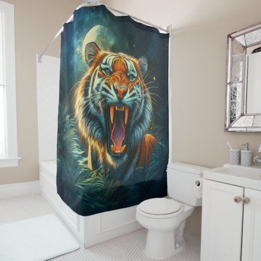 Rideaux De Douche Jungle au clair de lune de tigres (En situation)