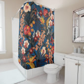Rideaux De Douche Jungle Chic : Bleu foncé Exotique. (En situation)