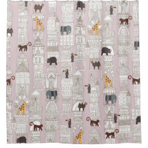 Rideaux De Douche jungle urbaine rose