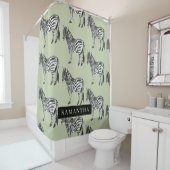 Rideaux De Douche Jungle Zebra Wild Motif & Nom personnalisé (En situation)