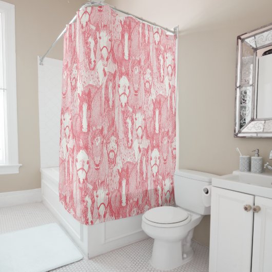 Rideaux De Douche juste chevaux rose demi perle (En situation)