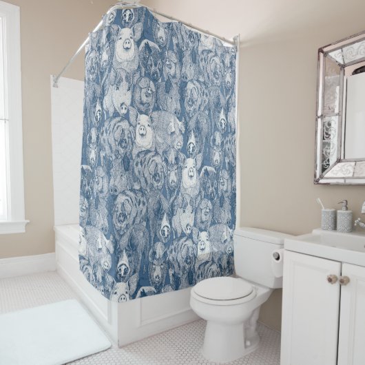 Rideaux De Douche juste des cochons cobalt denim (En situation)