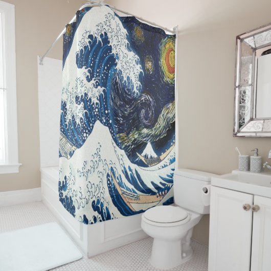 Rideaux De Douche Kanagawa Waves, Motif d'art japonais (En situation)