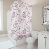 Rideaux De Douche Kawaii Halloween rose Fantômes et Citrouille (En situation)