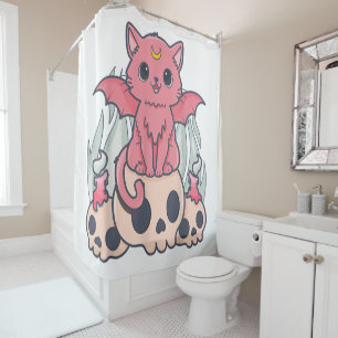 Rideaux De Douche Kawaii Pastel Goth Cute Démon Déplaisant Chat et