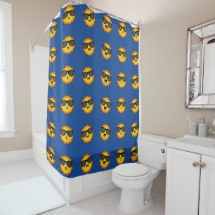 Rideaux De Douche Kawaii Soleil avec lunettes de soleil Joyeux visag