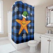 Rideaux De Douche Kawaii Xmas Starfish sur Blue Buffalo Motif (En situation)