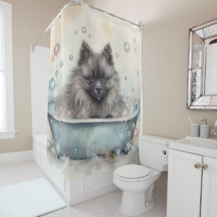 Rideaux De Douche Keeshond dans la baignoire Aquarelle Art canin