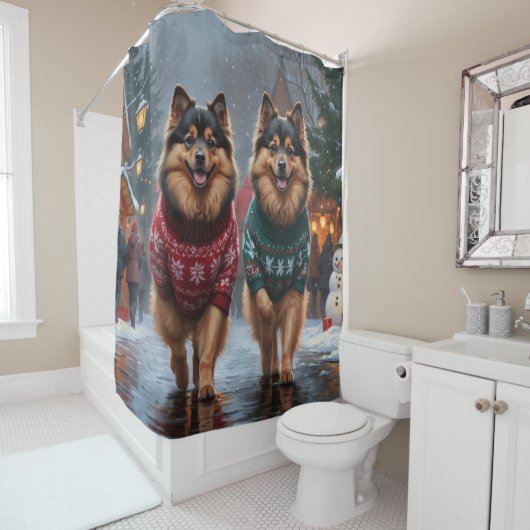 Rideaux De Douche Keeshond Dogs Christmas Snow Holiday (En situation)