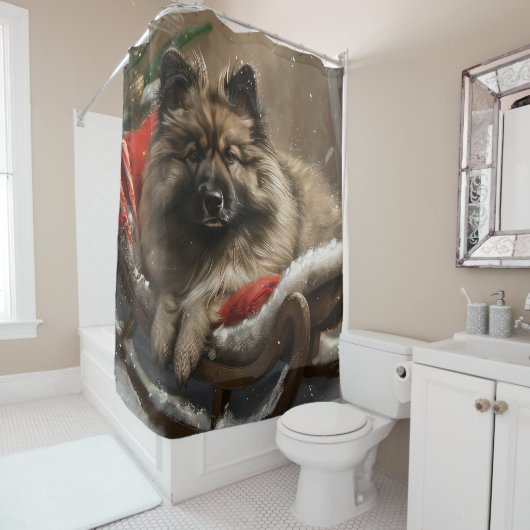 Rideaux De Douche keeshond Festive de Noël de chien (En situation)