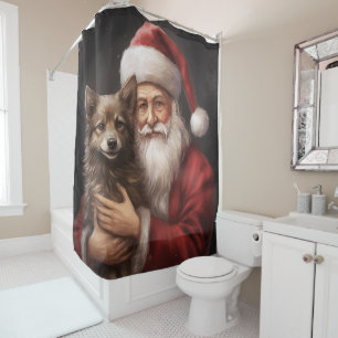 Rideaux De Douche Kelpie australien avec le Père Noël de Noël
