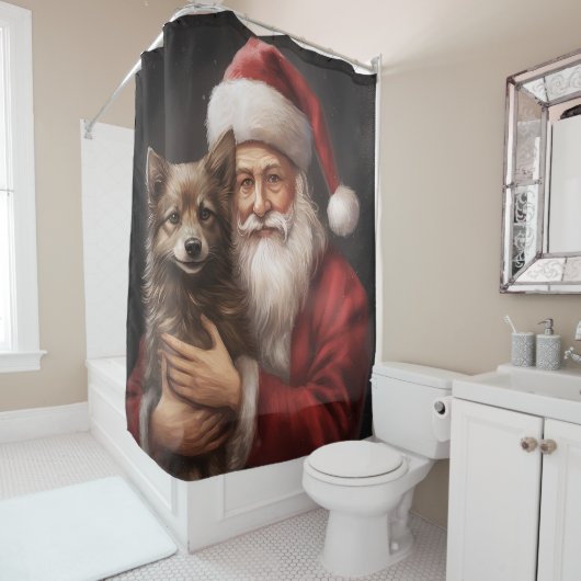 Rideaux De Douche Kelpie australienne avec Noël au Père Noël (En situation)