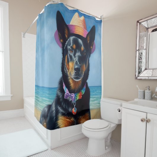 Rideaux De Douche Kelpie australienne sur la plage, cadeau d'été amo (En situation)