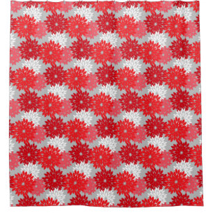 Rideaux De Douche Kimono floral moderne Imprimer, Coral rouge et gri
