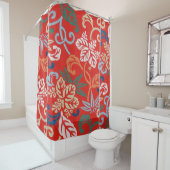 Rideaux De Douche Kimono japonais hawaïen rouge : Vintage floral (En situation)