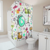 Rideaux De Douche Kit Tambour : Aquarelle Memphis Retro. (En situation)