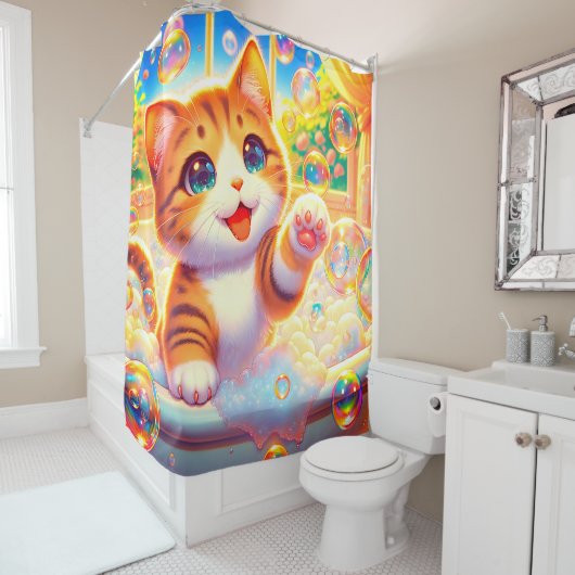 Rideaux De Douche "Kitten Bubble Bliss" (En situation)