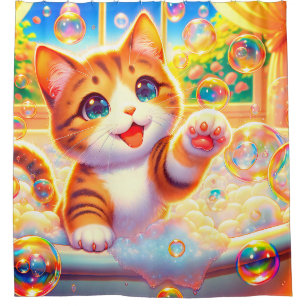 Rideaux De Douche "Kitten Bubble Bliss"