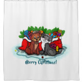 Rideaux De Douche Kitty et chiot, Happy XMas (Devant)