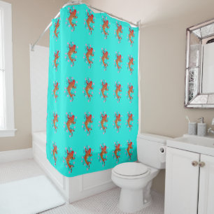 Rideaux De Douche Koi poisson oriental floral orange turquoise éléga
