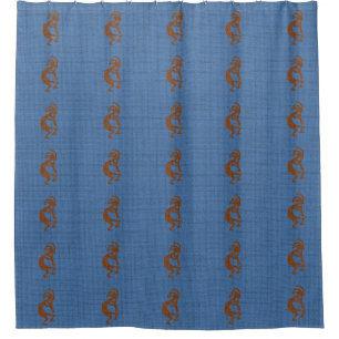 Rideaux De Douche Kokopelli avec Motif flute Mosaic Bleu Brown