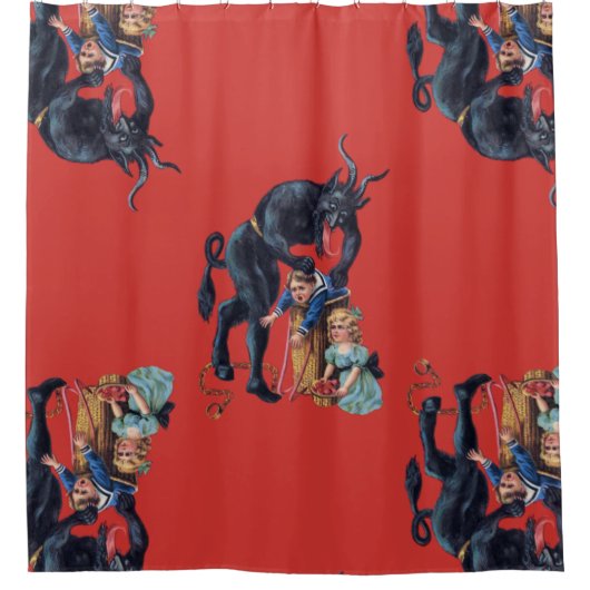 Rideaux De Douche krampus de Noël antique rouge (Devant)