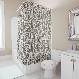 Rideaux De Douche Kuba Maze Style 221019 - Brown foncé sur blanc