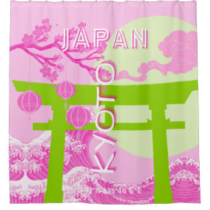 Rideaux De Douche Kyoto Japan Travel Art, Pink Travel Art