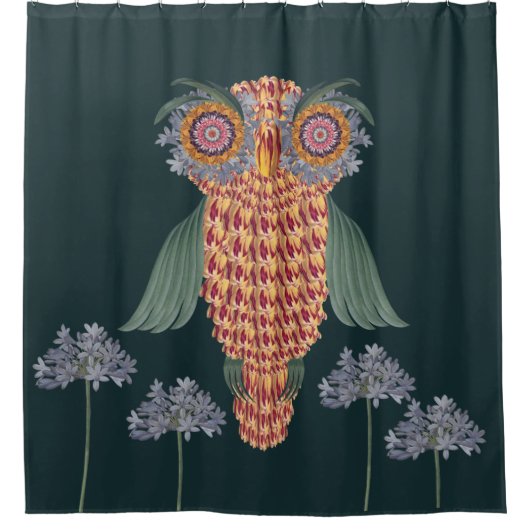 Rideaux De Douche La chouette de sagesse et de fleurs (Devant)