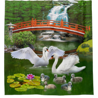 RIDEAUX DE DOUCHE LA FAMILLE DES CYGNE