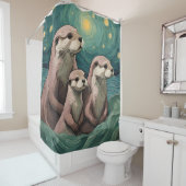 Rideaux De Douche La famille Otter dans un océan étoilé (En situation)