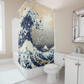 Rideaux De Douche La Grande vague au large de Kanagawa 8 bits Pixel  (En situation)