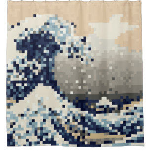 Rideaux De Douche La Grande vague au large de Kanagawa 8 bits Pixel 