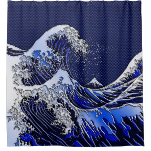 Rideaux De Douche La grande vague de Hokusai dans le style de chrome