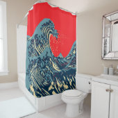 Rideaux De Douche La Grande Vague Hokusai en style pop (En situation)