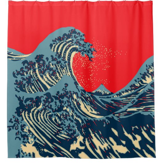 Rideaux De Douche La Grande Vague Hokusai en style pop (Devant)
