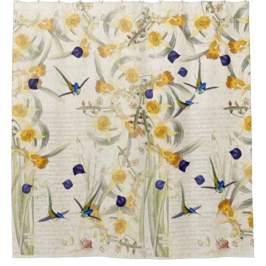 Rideaux De Douche La jonquille d'oiseaux de colibri fleurit le (Devant)