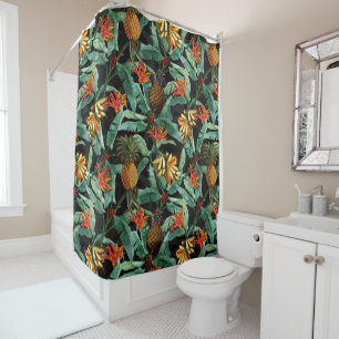 Rideaux De Douche La jungle tropicale des fruits et des fleurs sur l