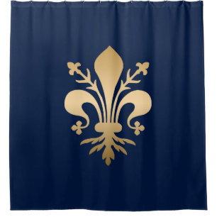 Rideaux De Douche La luxueuse Gold Fleur de Lis Navy