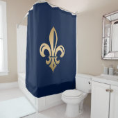 Rideaux De Douche La luxueuse Gold Fleur de Lis Navy (En situation)