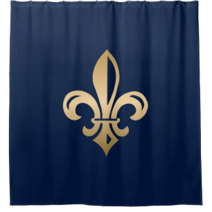 Rideaux De Douche La luxueuse Gold Fleur de Lis Navy