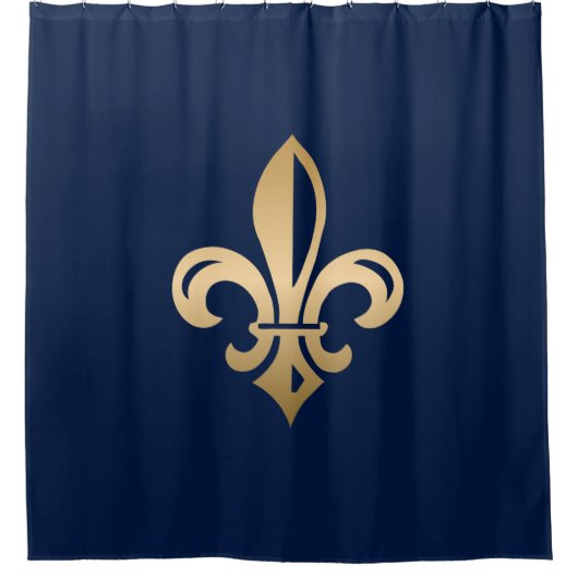 Rideaux De Douche La luxueuse Gold Fleur de Lis Navy (Devant)