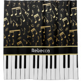 Rideaux De Douche La musique d'or élégante note des clés de piano (Devant)