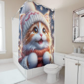 Rideaux De Douche "La première chute de neige de Ginger Kitten" (En situation)