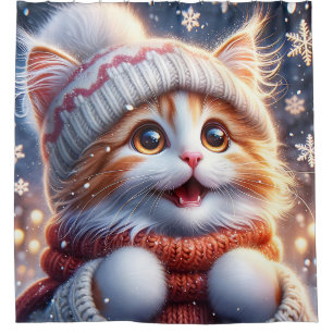 Rideaux De Douche "La première chute de neige de Ginger Kitten"