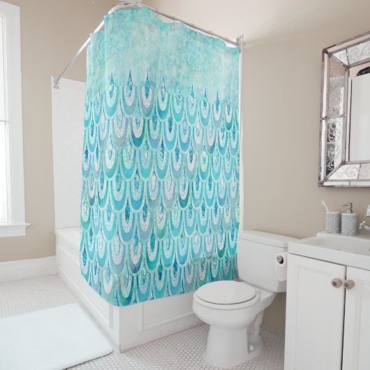 Rideaux De Douche La sirène brillante turquoise bleue mesure des (En situation)