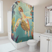 Rideaux De Douche La Tortue Verte Nage L'Océan Pacifique (En situation)