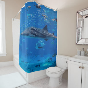 RIDEAUX DE DOUCHE LA VIE MARINE. BALEINE DE RÊVE MANTA RAY FISH OCE