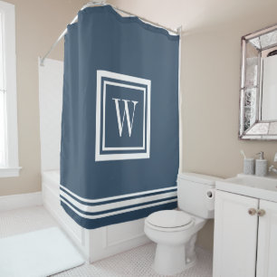 Rideaux De Douche Lac Bleu et Blanc Classique Monogramme Carré