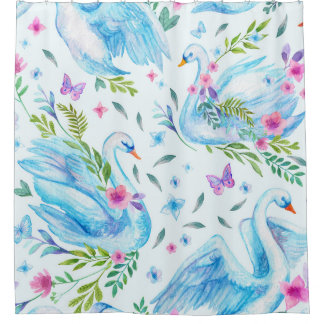 Rideaux De Douche Lac de cygne, aquarelle mignonne motif sans coutur